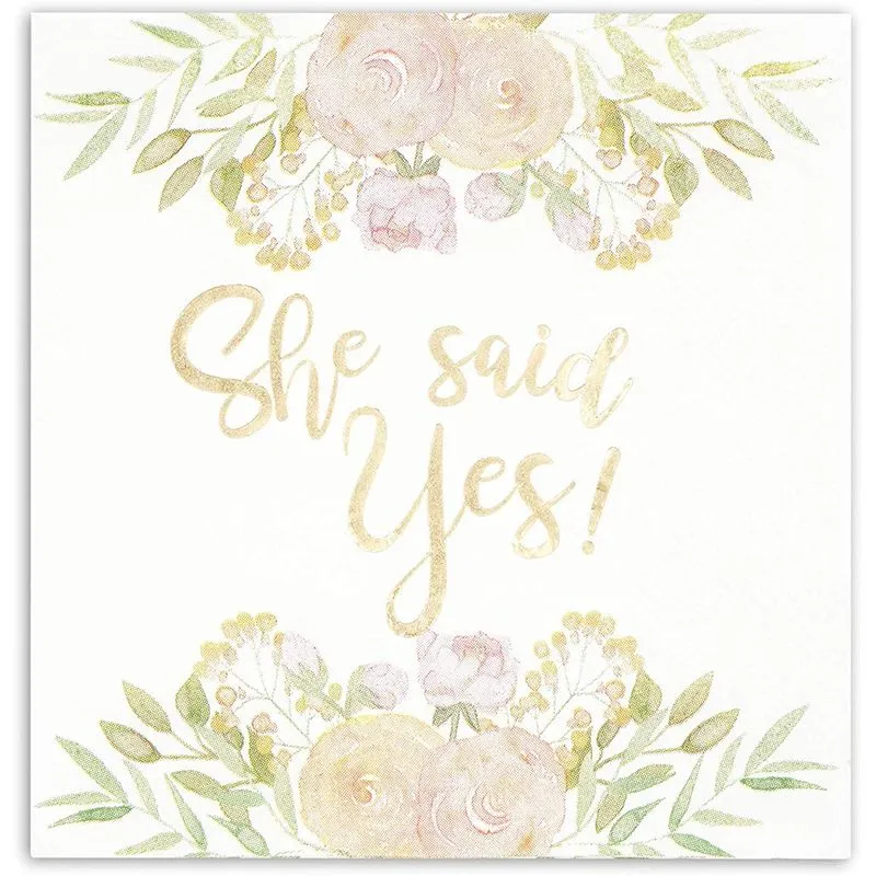 She Said Yes Party Supplies, Engagement Paper Napkins (5 x 5 In, White, 50 Pack)