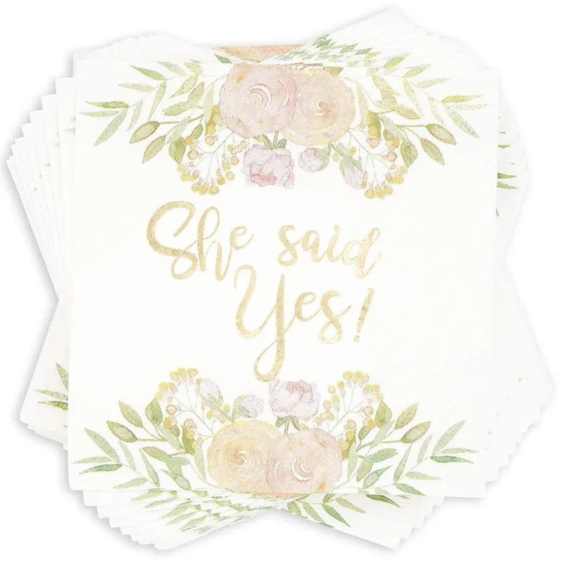 She Said Yes Party Supplies, Engagement Paper Napkins (5 x 5 In, White, 50 Pack)