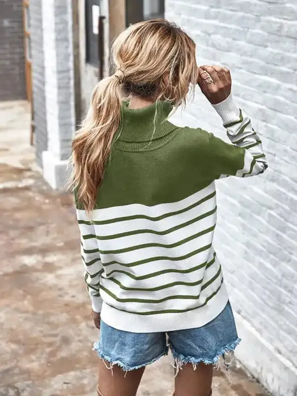 Women’s Long Sleeve Turtleneck Striped Sweater